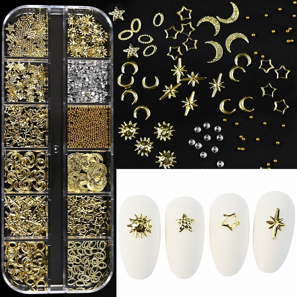 12 Grids Flatback Gold Silver Pearl Beads Nail Charms Round Caviar Ball For Nail Art Decorations 3D Nail Jewelry Rhinestones