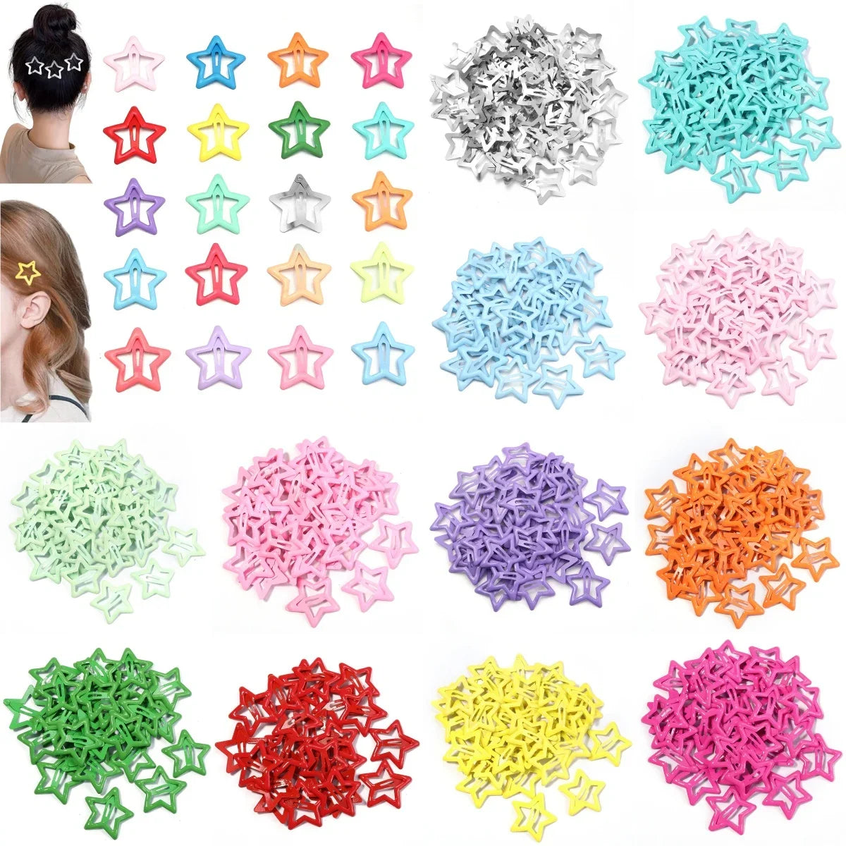 50pcs/lot Metal Colorful Star Hair Clips Dopamine BB Hair Clips For Broken Hair Clip Bangs Hair Clip Girls Y2K Style Hair Clips