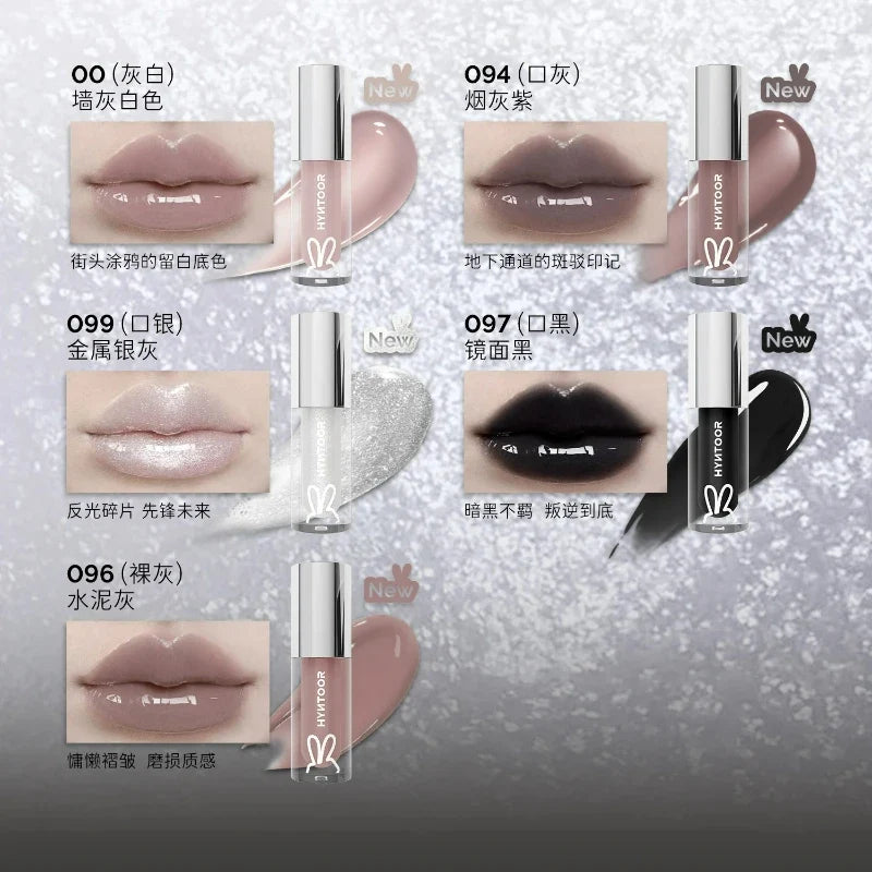 HYNTOOR Mirror Moist Lip Gloss Gothic Pure Black Silver Fine Flash Low Saturation Lasting Makeup Halloween Makeup