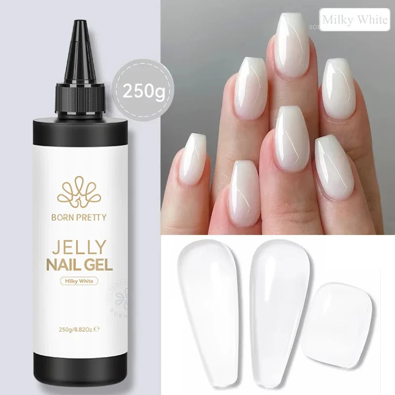 BORN PRETTY 250g Milky White Jelly Nude Gel Nail Polish Refilled Package Translucent Clear Semi Permanent Soak Off UV Gel