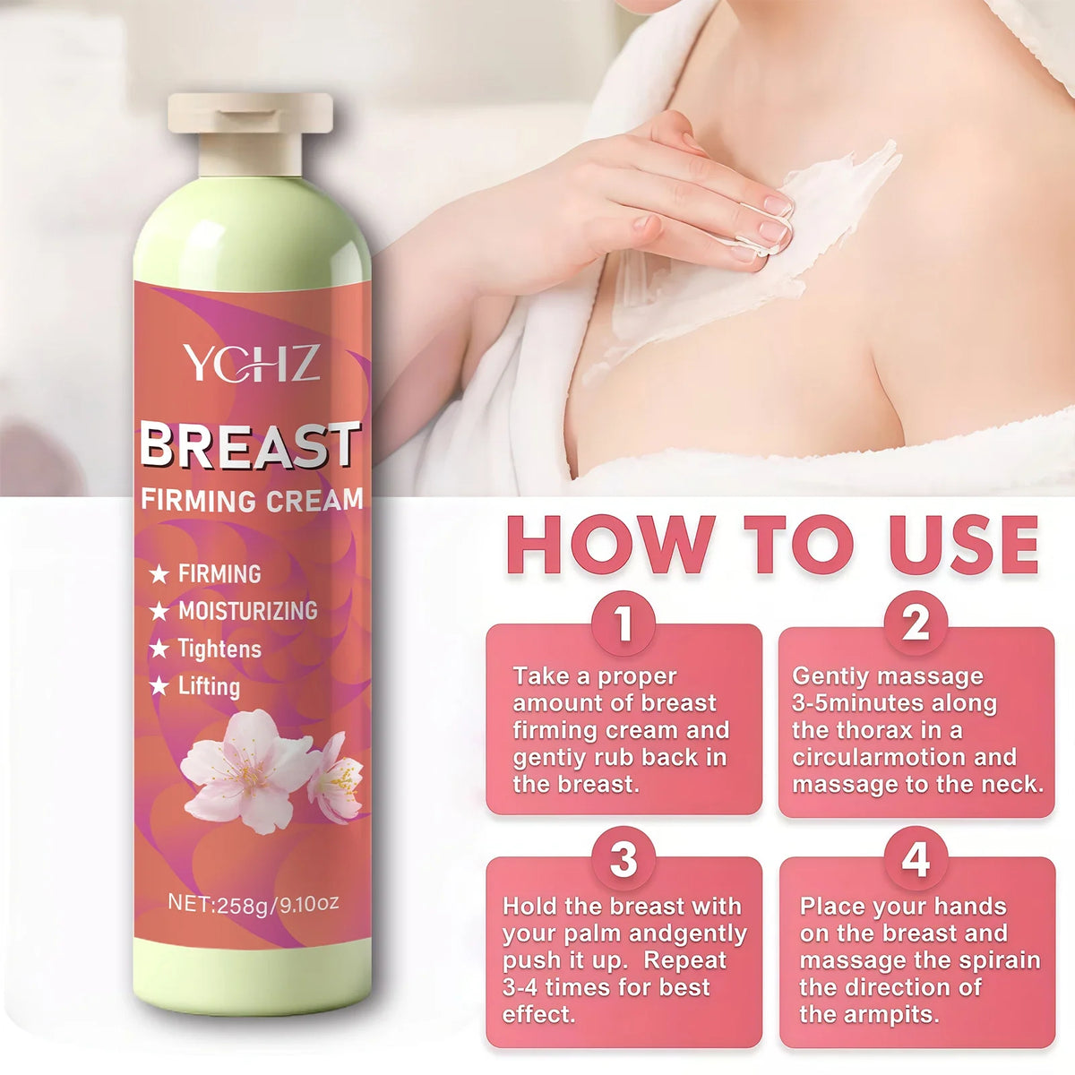 9.1 oz Breast Firming Cream, Containing Olive Oil, Vitamin E, and Honey, for Firming Breast Skin, Moisturizing and Firming Women's Body Skin Care Cream