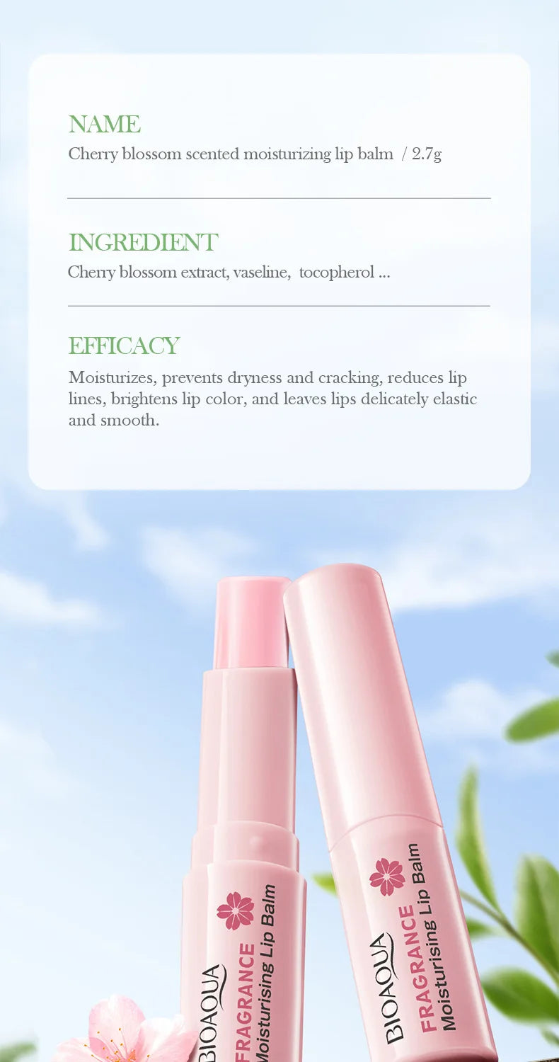 1/2/3pcs BIOAQUA Sakura Lipstick Cherry Blossom Moisturizing Lip Balm Nourishing Brightening Hydrating Lips Skin Care