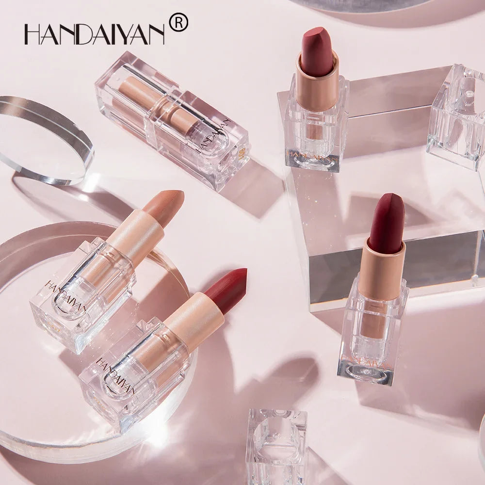 HANDAIYAN Matte Nude Lipstick Velvet Finish Long Lasting Waterproof Korean Beauty Cosmetic Makeup Gift for Women