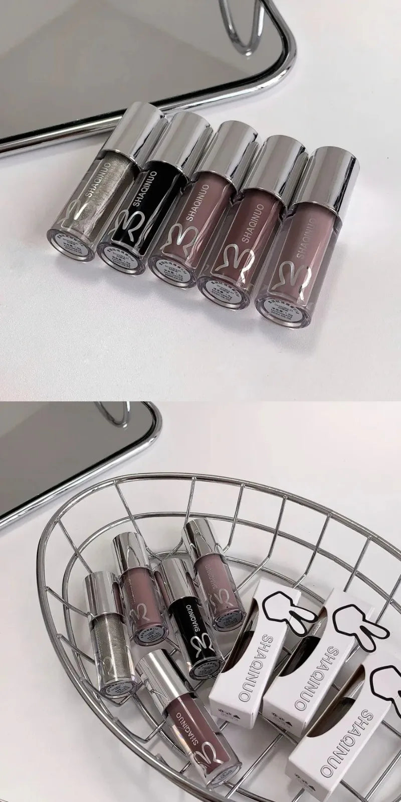 Black Gothic Lip Gloss Mirror Moist Matte Gothic Pure Black Silver Fine Flash Lip Glazed Low Saturation Lasting Lip Tint Makeup