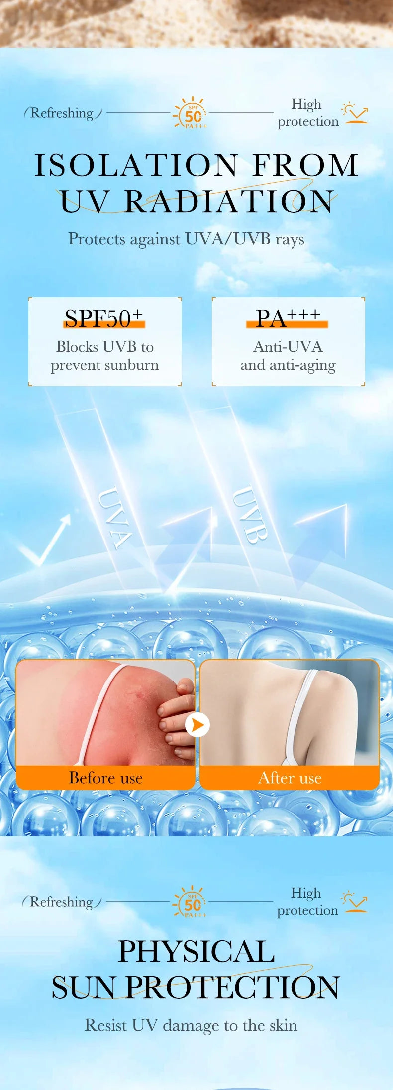 BIOAOUA Rice Puree Sunscreen SPF50+-PA+++ Isolating UV Protection, Waterproof, Suitable for Face, Neck, Body Sunscreen Lotion