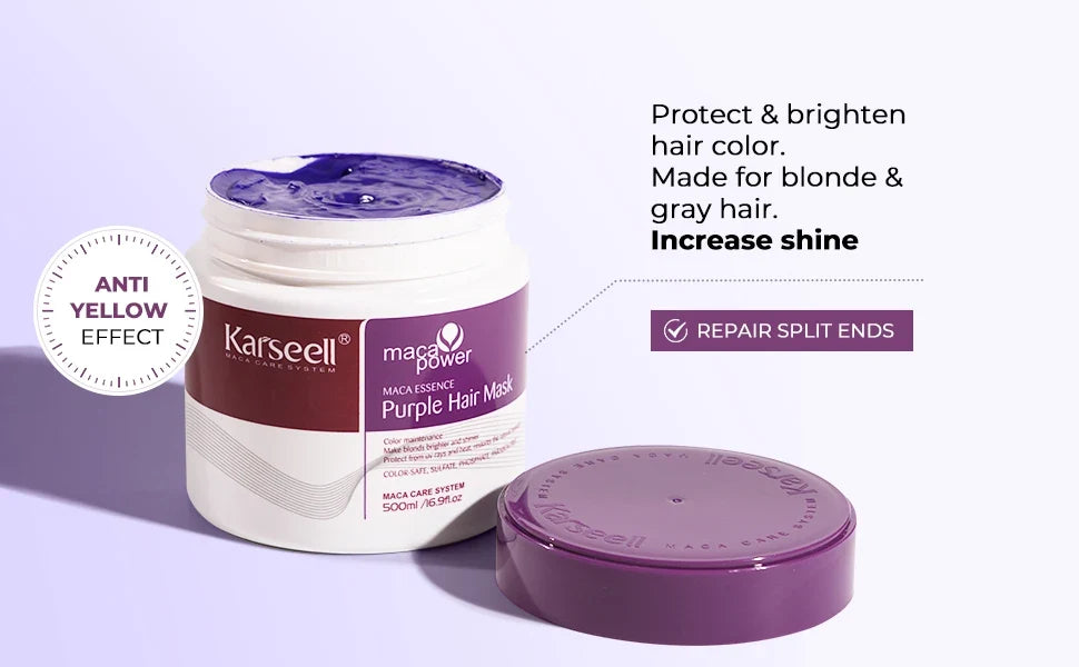 Karseell Purple Hair Mask 100ml/500ml Professional Neutralizes Brass Yellow Tones  For Blonde Silver Gray Highlighted Hair