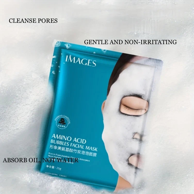 1 Box Contains 4 Pieces, Bamboo Charcoal Bubble Cleansing Mask - Hypoallergenic, Plant-Based Fiber, Deep Moisturizing and Purifying Mask, Suitable for All Light Beige Skin Types, Unisex, Multifunctional Skincare Product