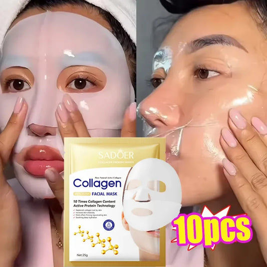 10pcs Korean Collagen Anti Wrinkle Facial Mask  Fade Fine Lines Anti Aging Firm Skin Moisturizing Brightening Skincare Mask