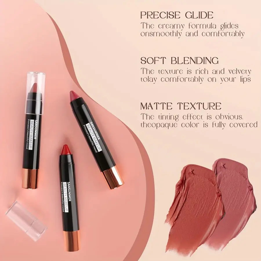 8-color matte moisturizing lipstick crayons are durable, waterproof, smooth, sun-proof, and full of effect, professional makeup.