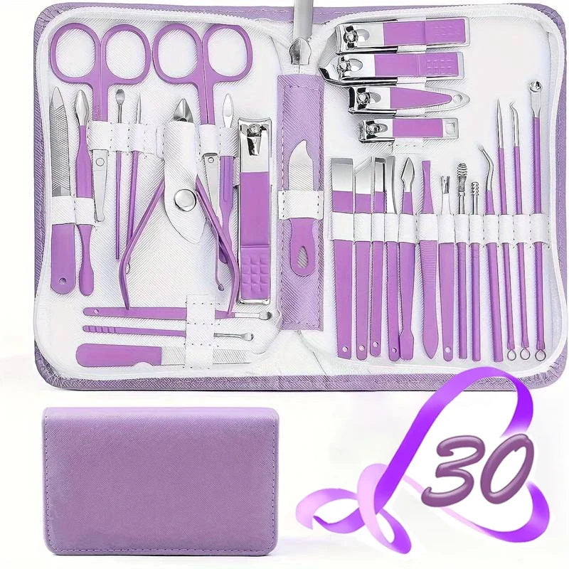 30 pcs Nail Clippers Manicure Tool Set, With Portable Travel Case, Cuticle Nippers And Cutter Kit, Professional Nail Clippers