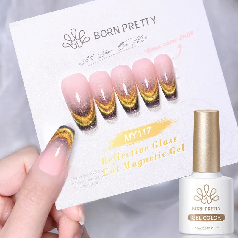 BORN PRETTY Gold Pink Cat Magnetic Gel Polish 10ml Water Light Spaking Glitter  Soak Off UV Semi Permanent Varnish Manicure