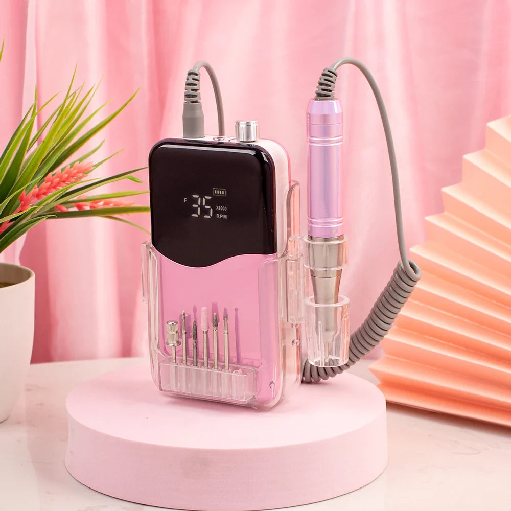 Coreless Motor Handle 35000RPM Portable Professional Nail Drill with Desktop Base 35K Cordless Battery Wireless Powerful Wave