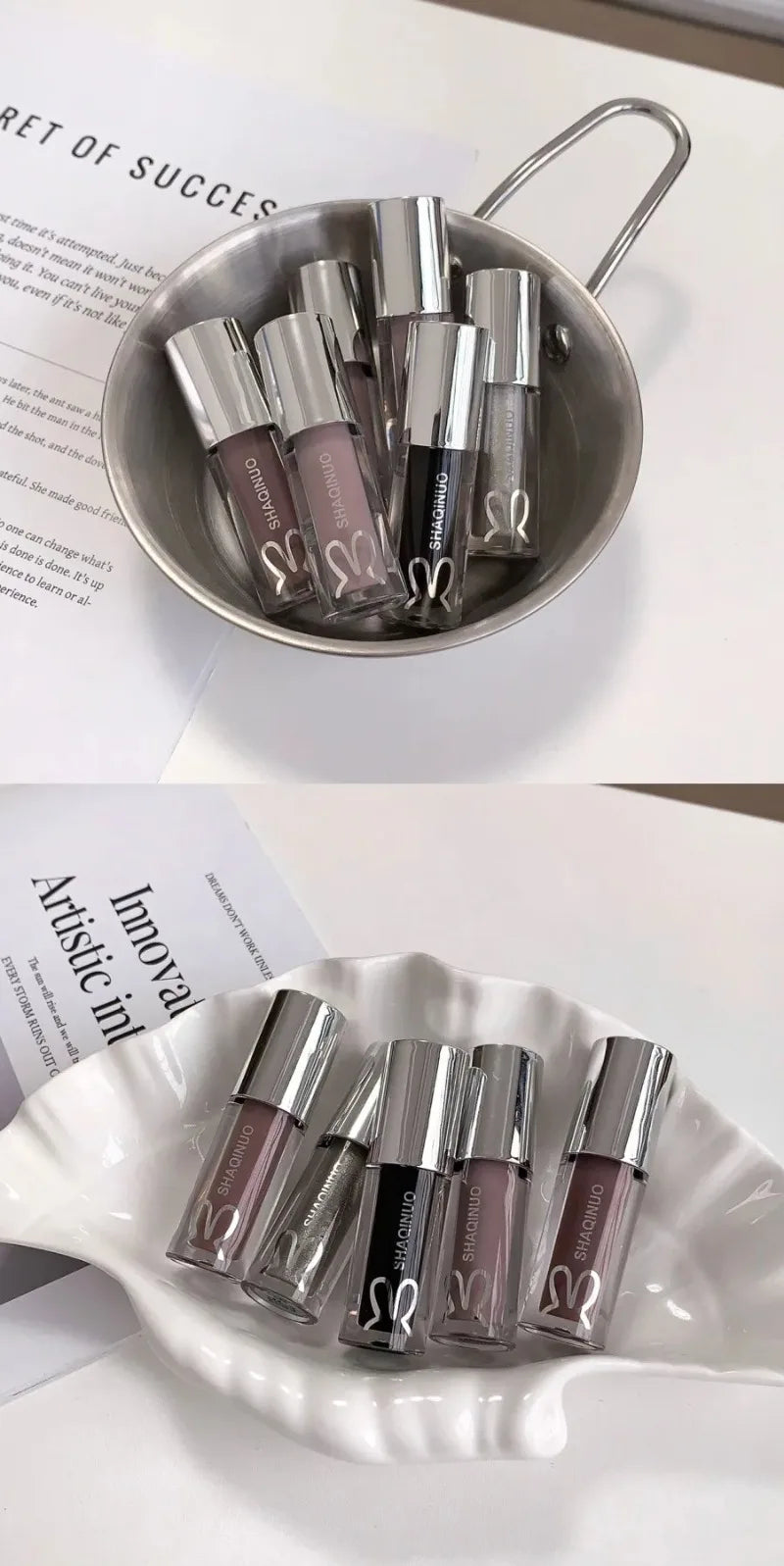 Black Gothic Lip Gloss Mirror Moist Matte Gothic Pure Black Silver Fine Flash Lip Glazed Low Saturation Lasting Lip Tint Makeup
