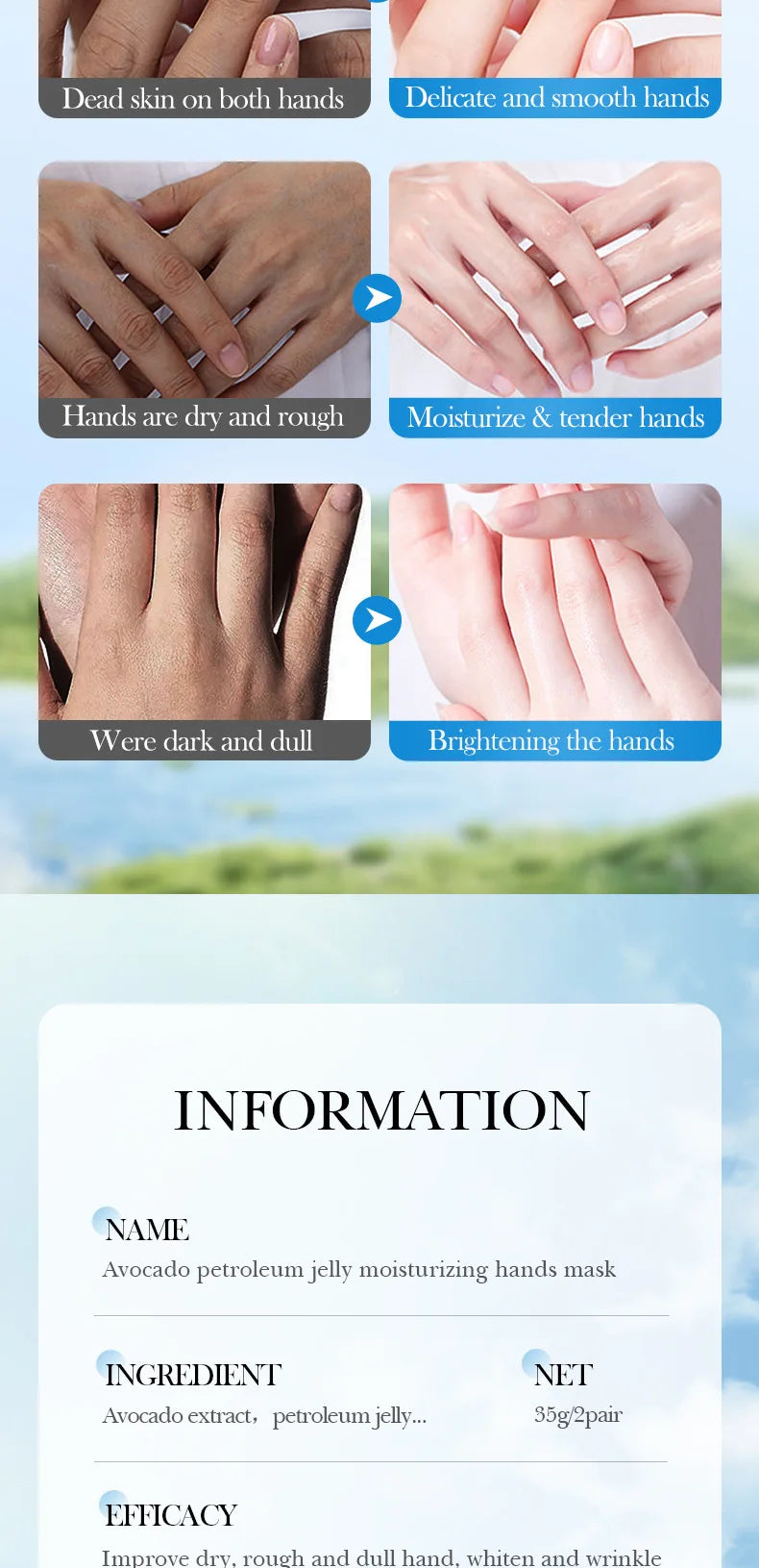 5 Pairs Avocado Moisturizing Hand Mask Hands Remove Dead Skin Rejuvenating Nourishing Hydrating Hand Skin Care Products