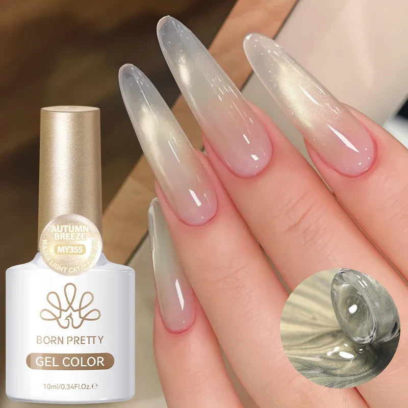 BORN PRETTY 10ml Autumn Gold Pink Glitter Cat Magnetic Gel Nail Polish Jelly Pink Semi Permanent Soak Off UV LED Varnish