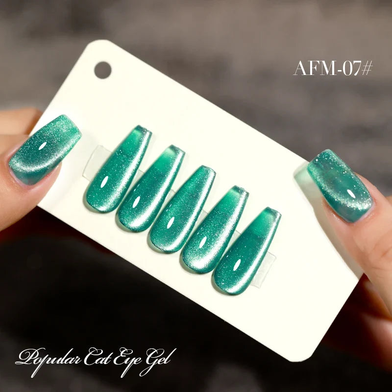 AS 15ml Mint Green Color Cat Magnetic Gel Nail Polish Sparkle Glitter Gel Varnish Semi Permanent for Summer Manicure DIY Gift