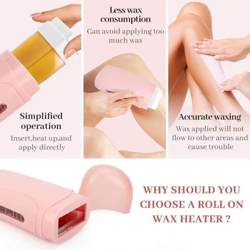 Epilatory Waxing Kit - Rose painless bikini wax Roll-On Wax Includes Heater Machine Refillable Wax And 100PCS Waxing Papers