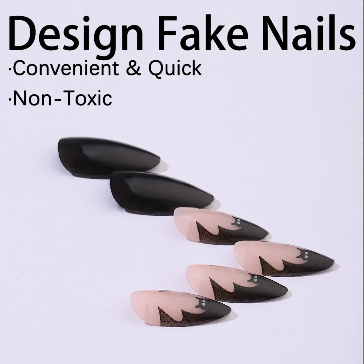 Black Cool Fake Nails Halloween Bat Press on Nails Almond Decorated Nail Tips Rivet Bow False Nails 24pcs Reusable Acrylic Nails