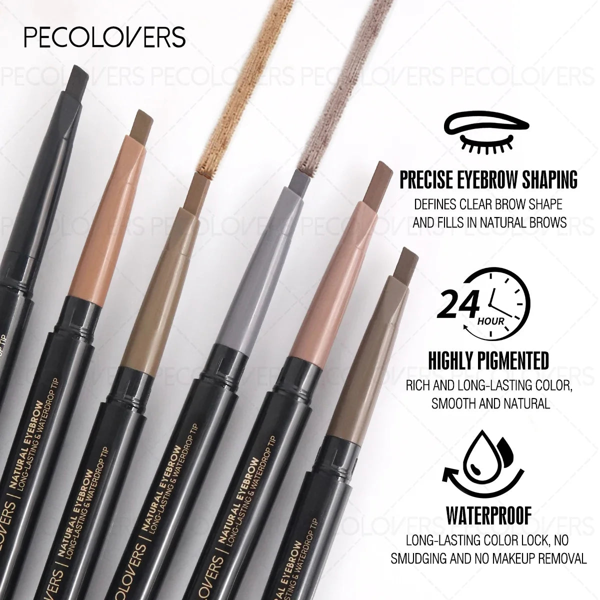 1Pc Pecolover Dual-Ended Eyebrow Pencils - Waterproof,Long-Lasting,Black, Gray, Dark Brown, Beginner-Friendly Eyebrow Pencils