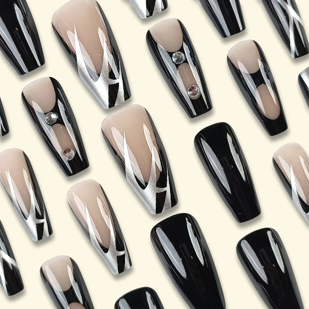 Black Cool Fake Nails Halloween Bat Press on Nails Almond Decorated Nail Tips Rivet Bow False Nails 24pcs Reusable Acrylic Nails