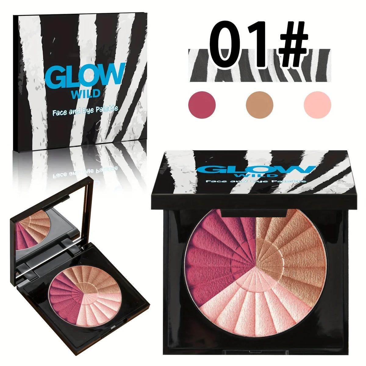 Blush Makeup Palettes, Highlighter Bronze Blush Powder, 3 in 1 Palette Matte Shimmer Glow illuminator Powder Face Highlighter