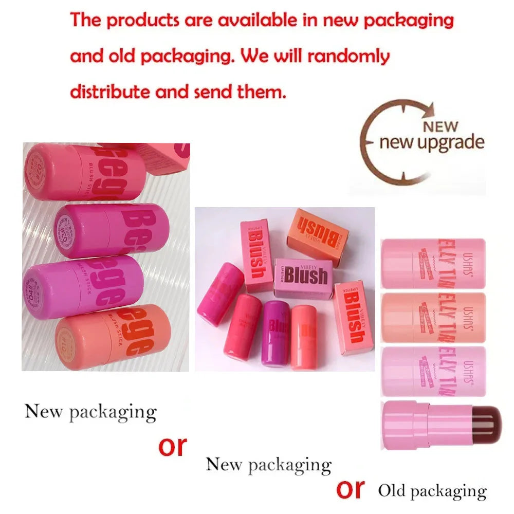 4 Colors Jelly Blush Stick Lip Balm Eyeshadow 3-in-1 Multi-Use Matte Blush Moisturize Brighten Lip Gloss