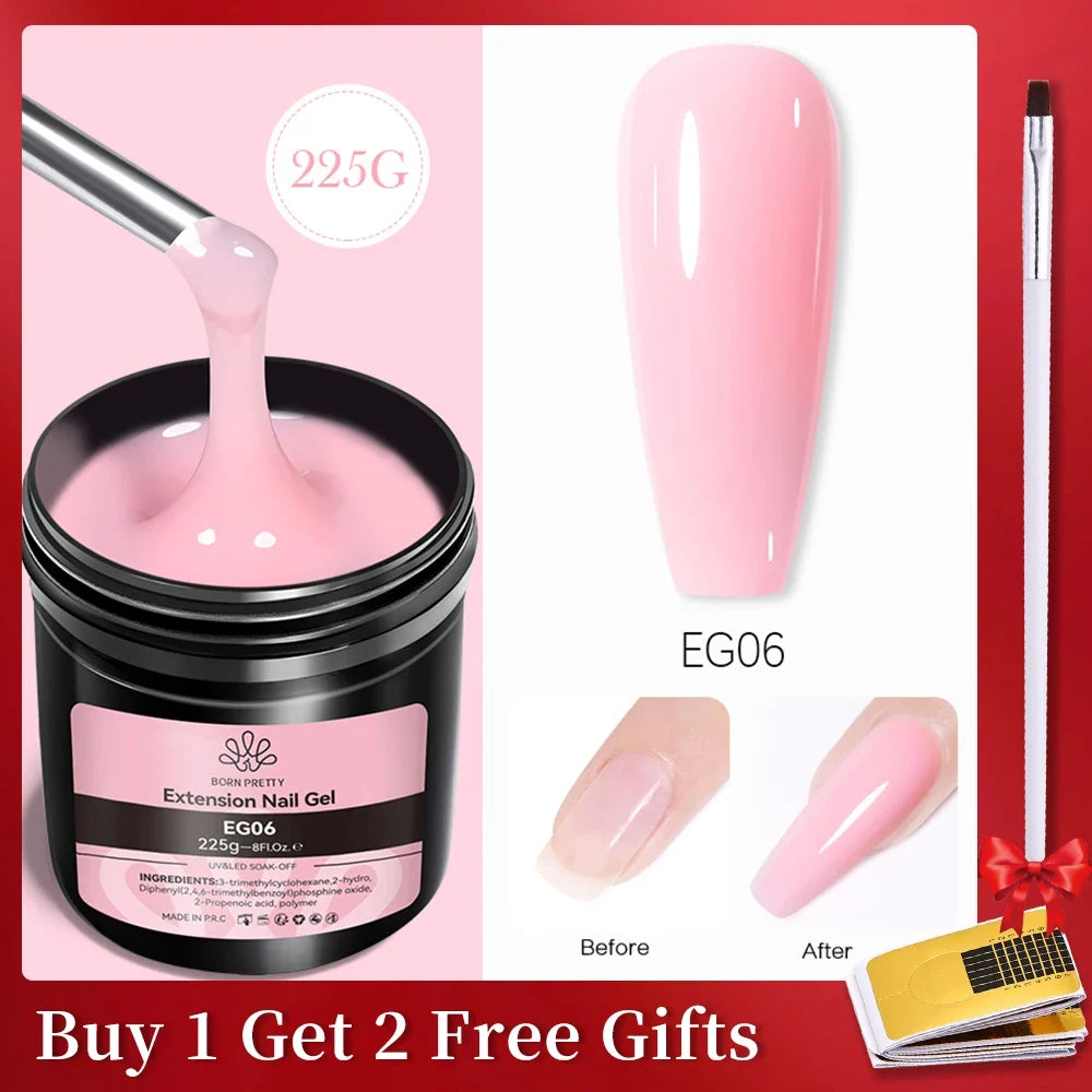 BORN PRETTY 225g Nail Extension Gel Jelly White Pink Clear Gel Nail Polish Quick Extending UV Nail Hard Gels Soak Off Gel Varnis