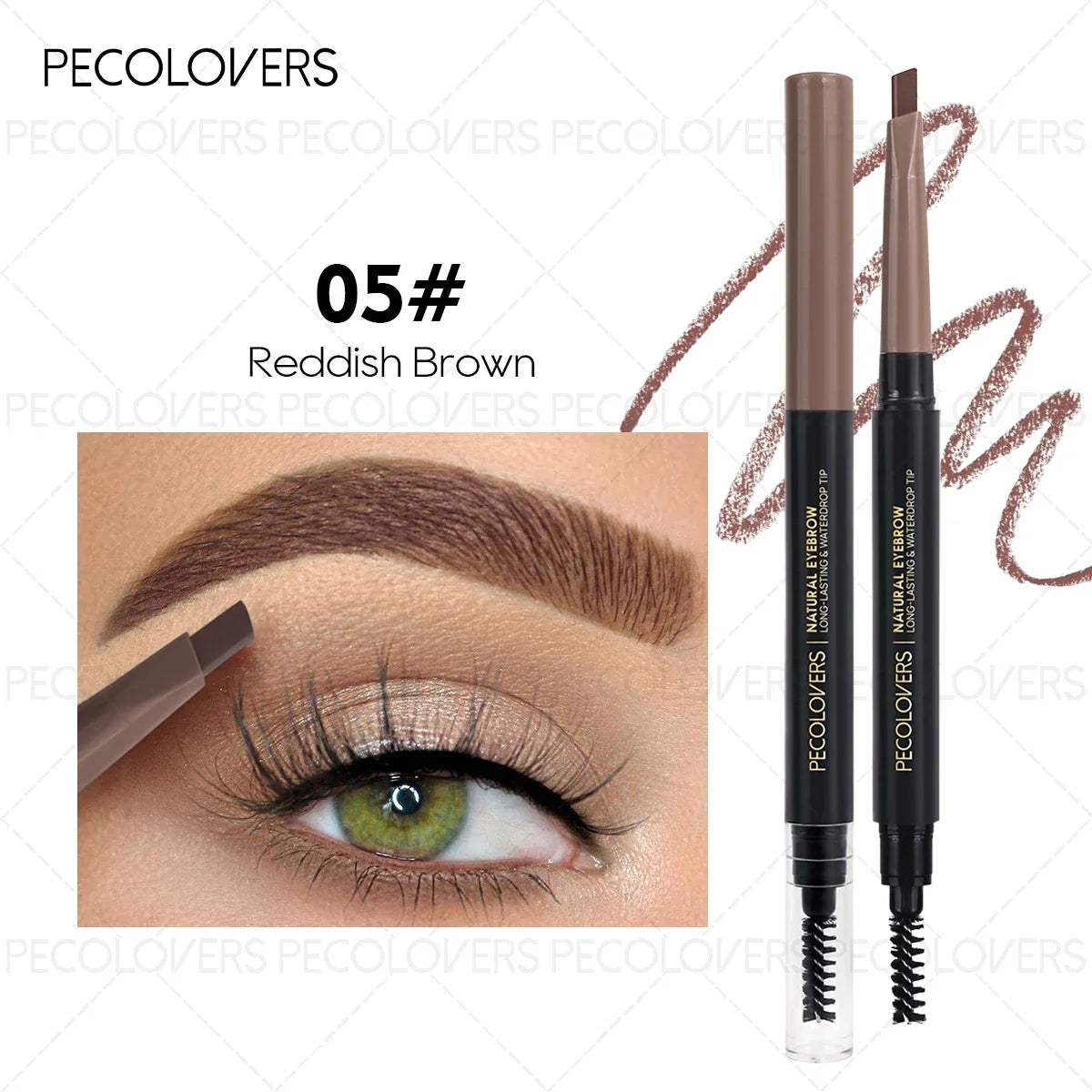 1Pc Pecolover Dual-Ended Eyebrow Pencils - Waterproof,Long-Lasting,Black, Gray, Dark Brown, Beginner-Friendly Eyebrow Pencils