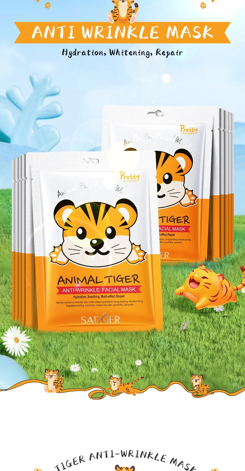 5pcs SADOER Animal Pattern Masks Face Mask Moisturizing Anti Wrinkles Anti-Aging Whitening Facial Masks Skin Care Novel Products