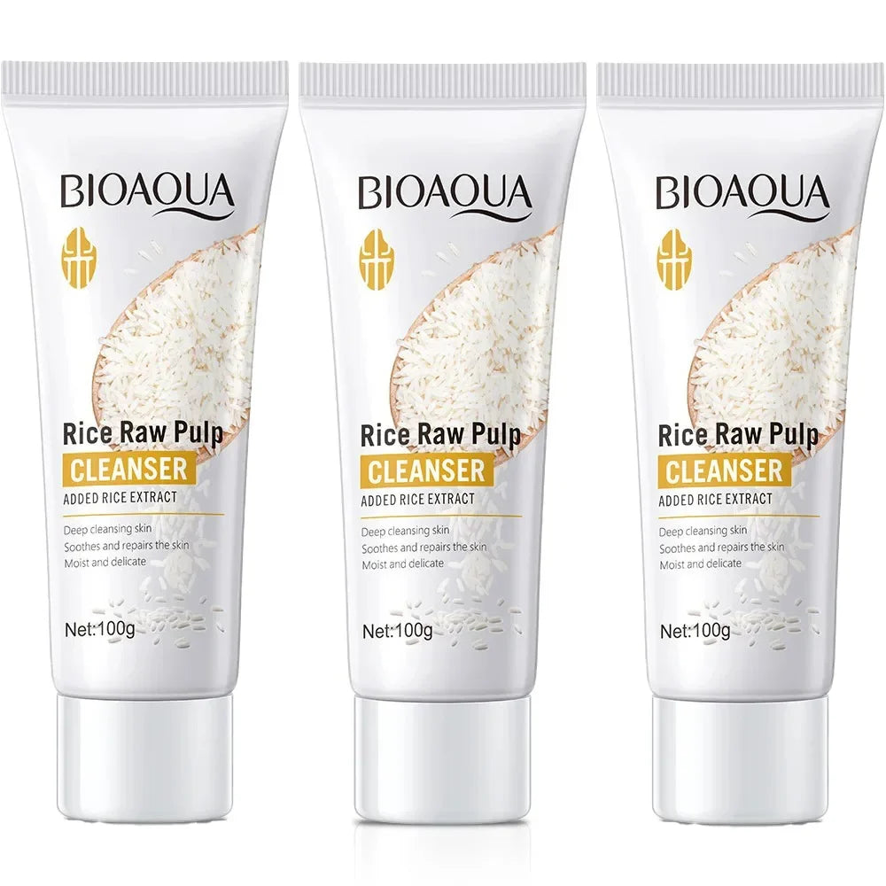 BIOAQUA Rice Raw Pulp Facial Cleanser Face Wash Foam skincare Moisturizing Skin Brightening Rejuvenation Face Cleanser Skin Care
