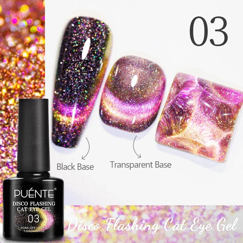 7.5ML Aurora Starlit Cat Eye Gel Nail Polish Rainbow Glitter Galaxy Cat Magnetic Nail Art Gel Soak Off UV Semi-Permanent Varnish
