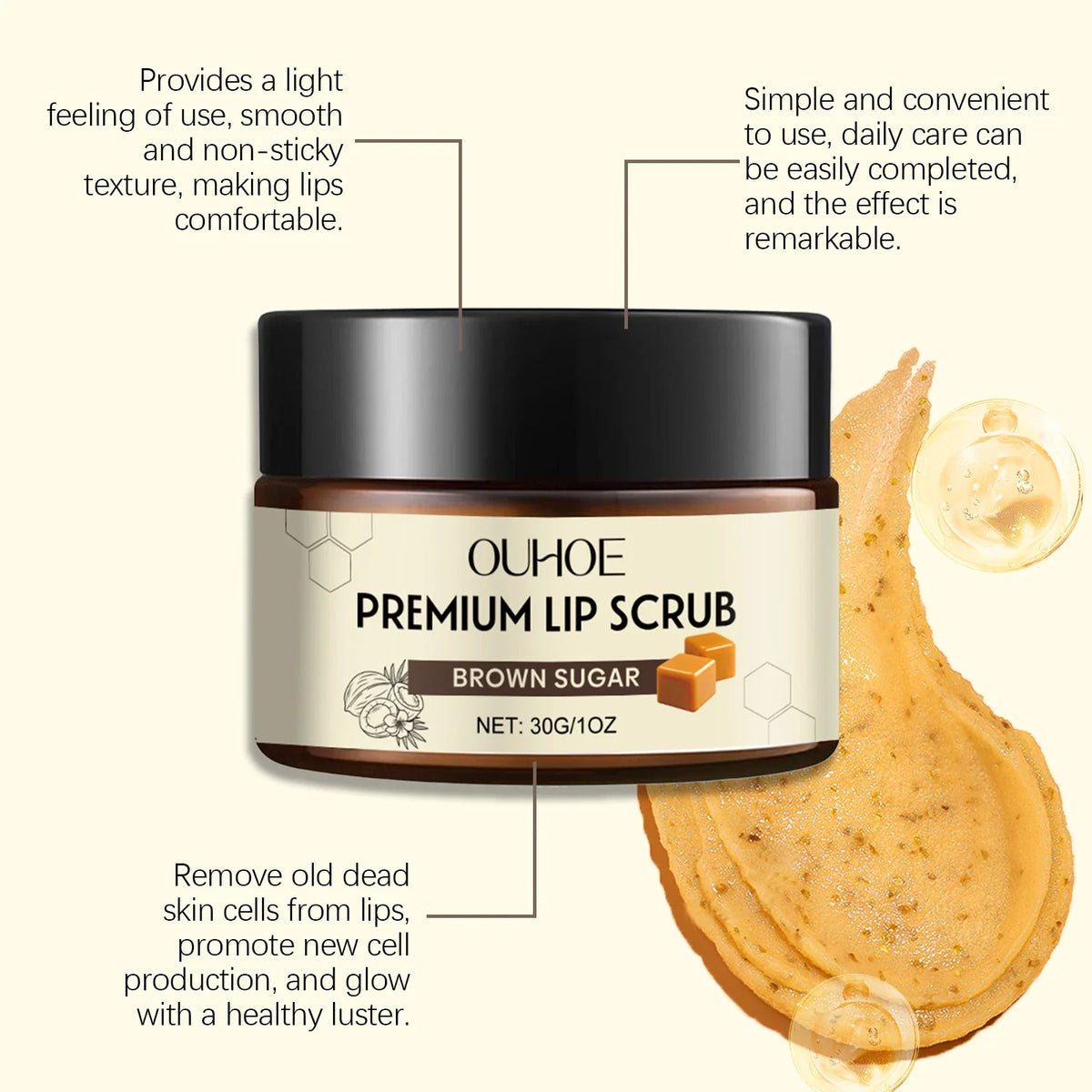 Brown Sugar Lip Scrub Gentle Exfoliating Dead Skin Removal Fade Lip Lines Moisturizing Nourishing Dry Chapped Lip Care 30g