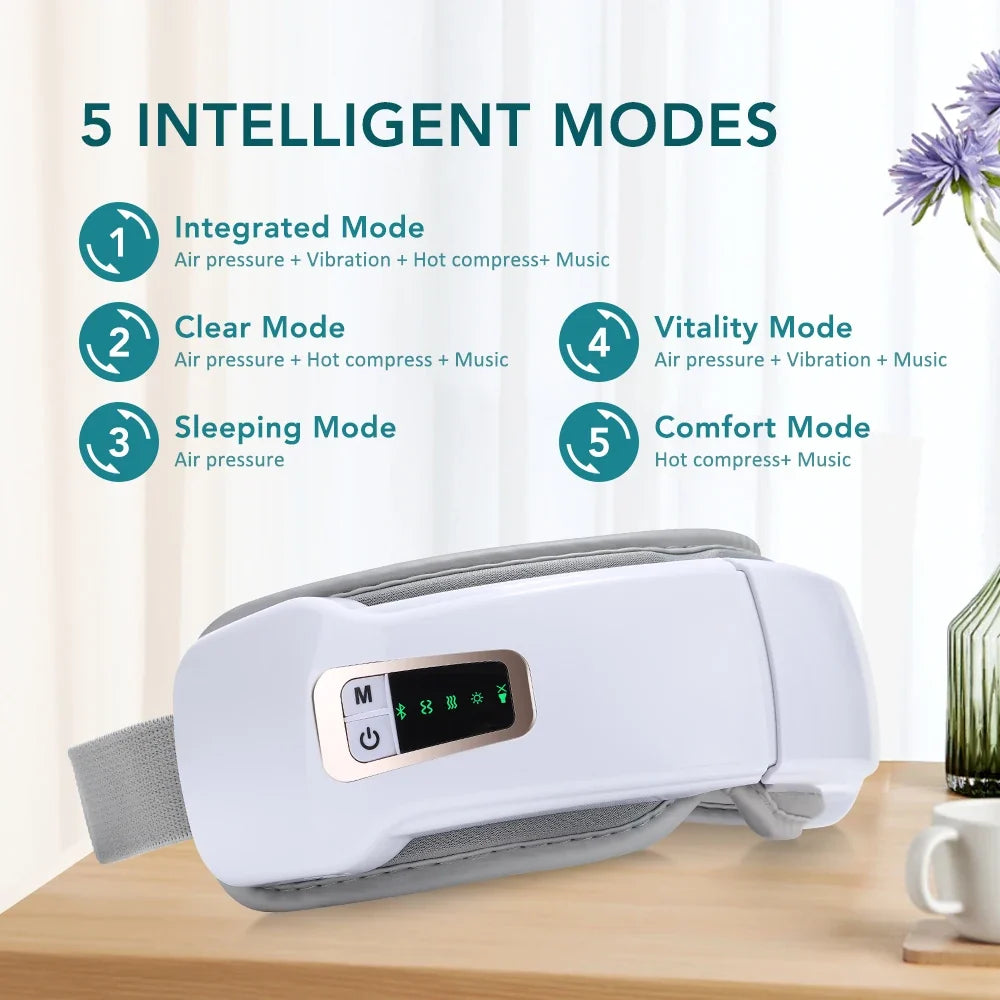 Foldable Eye Air Pressure Massager Airbag Vibration Massage Hot Compress Bluetooth Music Relieve Eye Dry Fatigue Smart Glasses