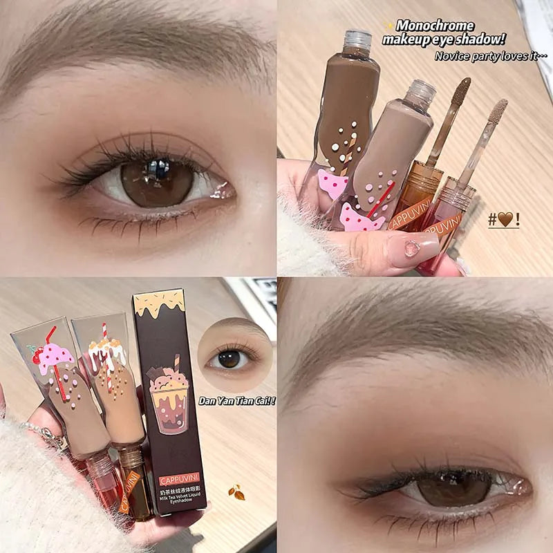 Cappuvini Velvet Liquid Eyeshadow - Muted Milk Tea Brown, Soft Matte Finish, Buildable Neutral Eyeshadow Stick for Everyday Make