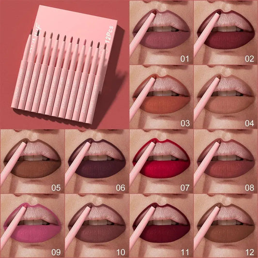 DUNUF 12 Color Matte Lip Liner Pencil Set Waterproof Smudge Proof Long Lasting Vegan Cruelty Free Lipstick Makeup Kit