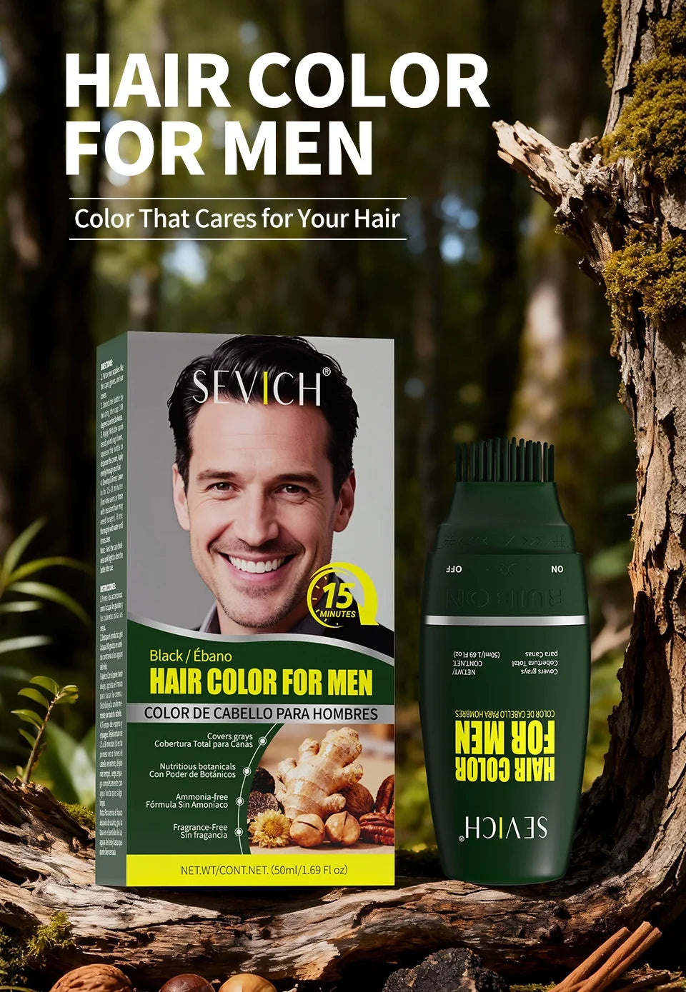 Black Hair Coloring Cream With Comb 50ml Hair Dye Shampoo Pure Plant-Based Instant Men Beard Dye Cream Covers Natural Gray Hair