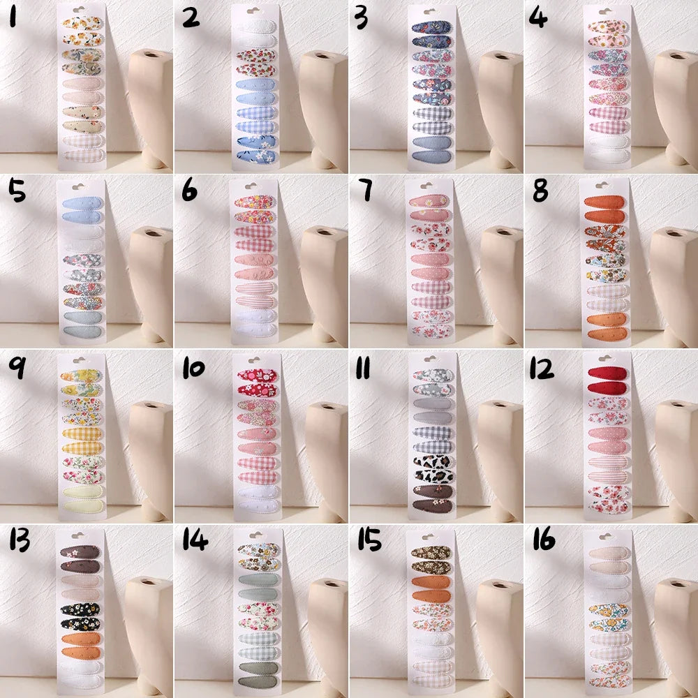 10Pcs/Lot Fresh Print Cotton Alloy Hair Clips for Kids Fabric Plaid BB Hairpins Girl Hairgripe Headwear Baby Hair Accessories