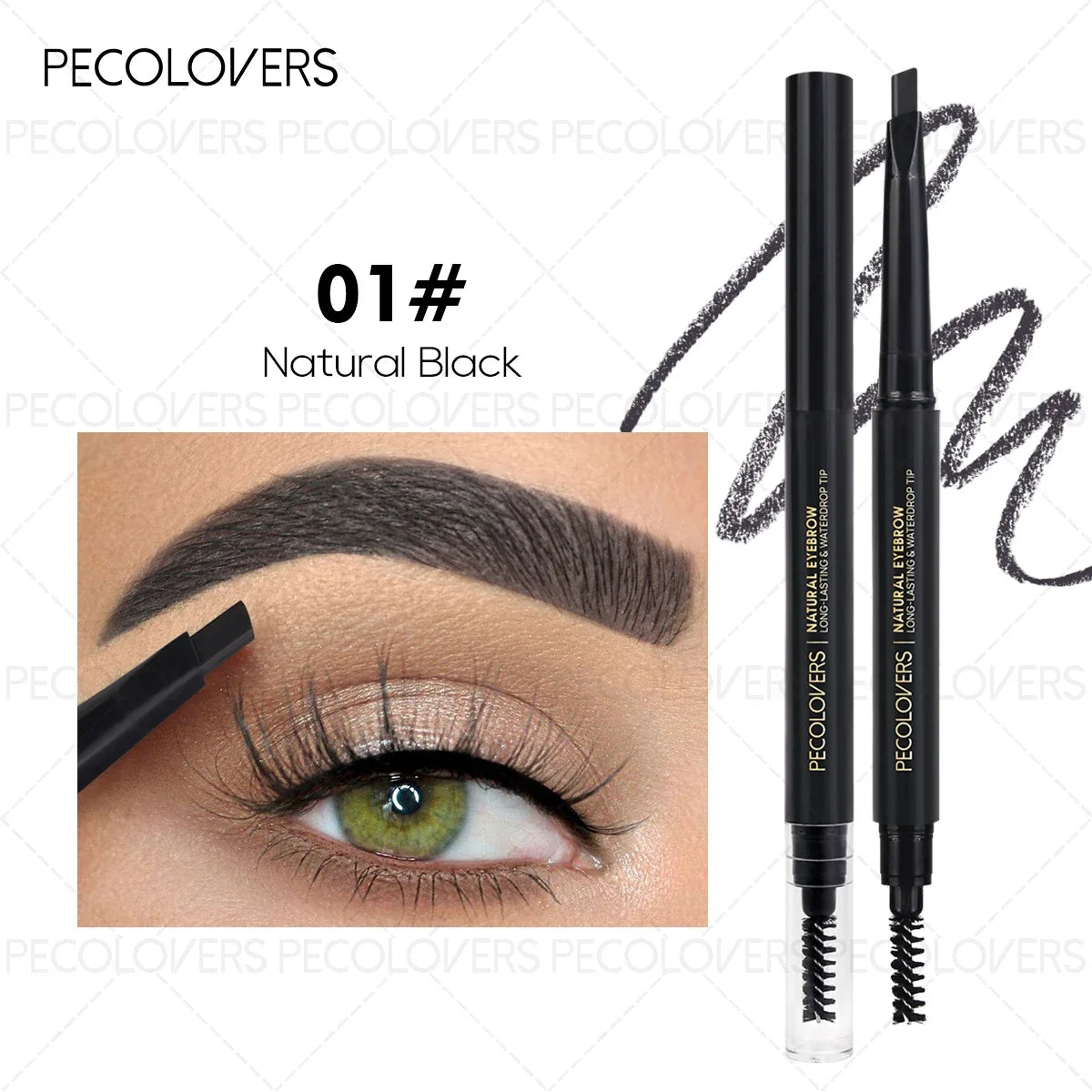 1Pc Pecolover Dual-Ended Eyebrow Pencils - Waterproof,Long-Lasting,Black, Gray, Dark Brown, Beginner-Friendly Eyebrow Pencils