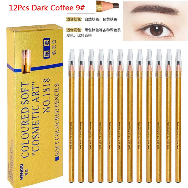 12Pcs/set Eyebrow Pencil Cosmetics for Makeup Tint Waterproof Microblading Pen Long Lasting Waterproof Blonde Brown Eye Brow