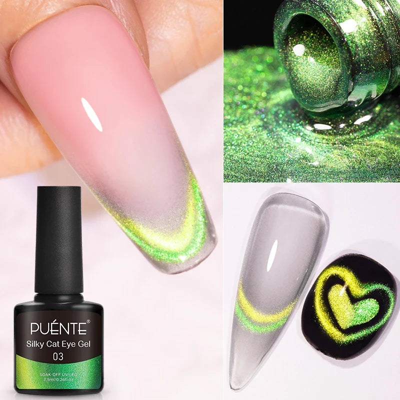 7.5ML Aurora Starlit Cat Eye Gel Nail Polish Rainbow Glitter Galaxy Cat Magnetic Nail Art Gel Soak Off UV Semi-Permanent Varnish