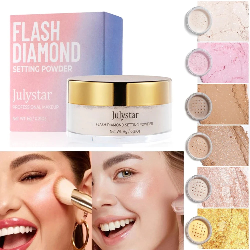 Diamond Glitter Loose Powder 6 Colors Pearlescent Oil Control Mineral Powder Face Foundation Cosmetics Lasting Makeup Powder