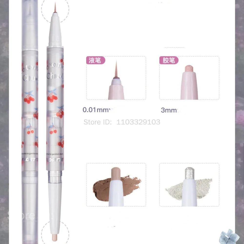 FLORTTE Double Head Eyeshadow Eyeliner Silkworm Stick Matte Pearl Glitter Eye Shadow Liner Pencil Highlighter Pen Eyes Makeup