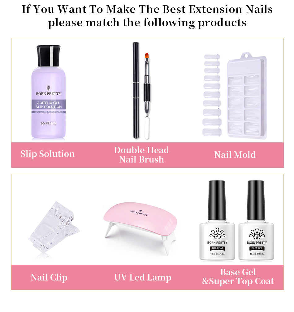 BORN PRETTY 30ml Acrylic Gel For Nail Extension Nude Clear White Color Quick Building Prolong Manicure Nail Art Hard Gel Varnish