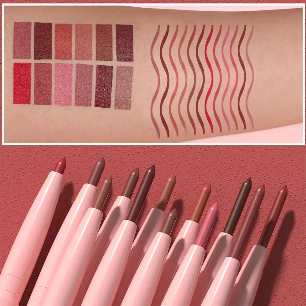 DUNUF 12 Color Matte Lip Liner Pencil Set Waterproof Smudge Proof Long Lasting Vegan Cruelty Free Lipstick Makeup Kit