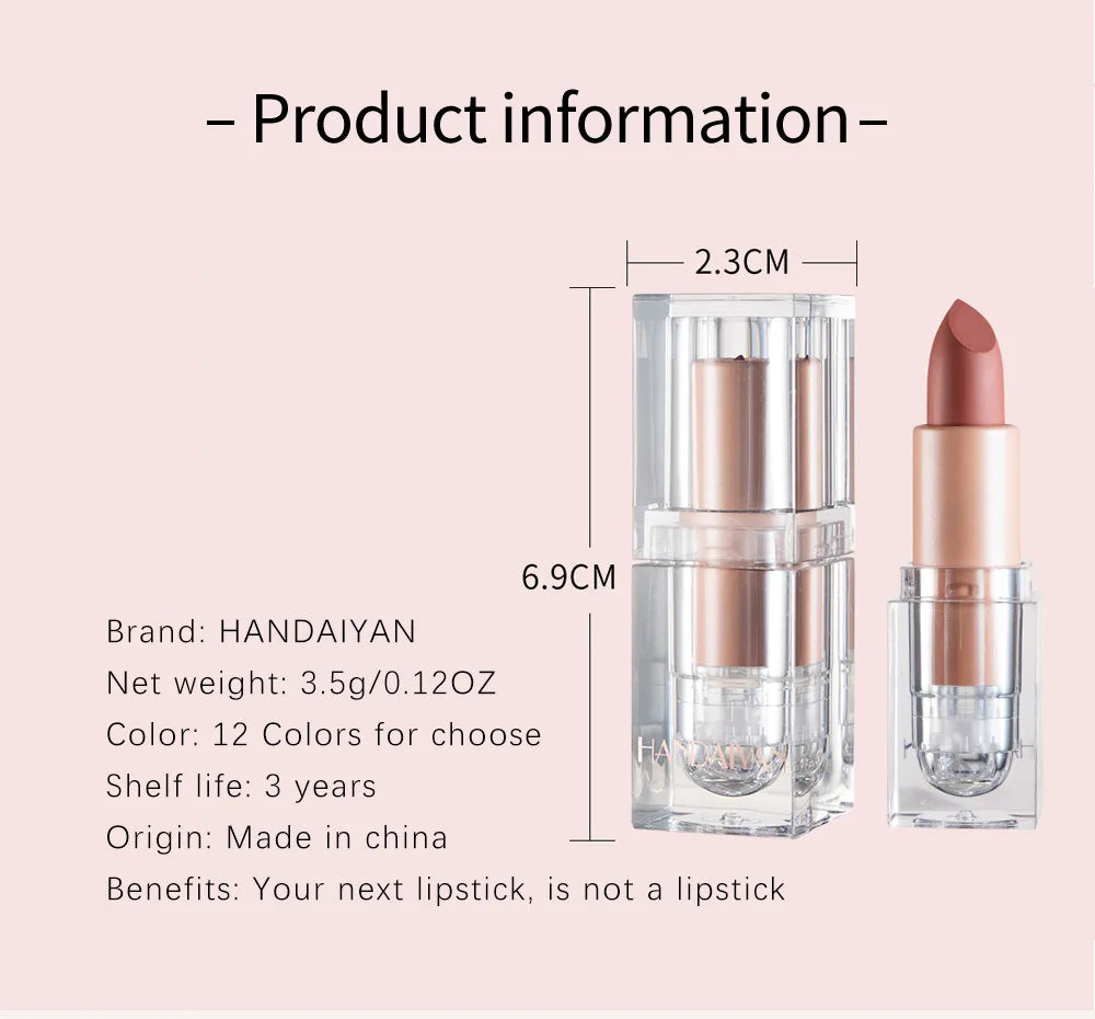 HANDAIYAN Matte Nude Lipstick Velvet Finish Long Lasting Waterproof Korean Beauty Cosmetic Makeup Gift for Women