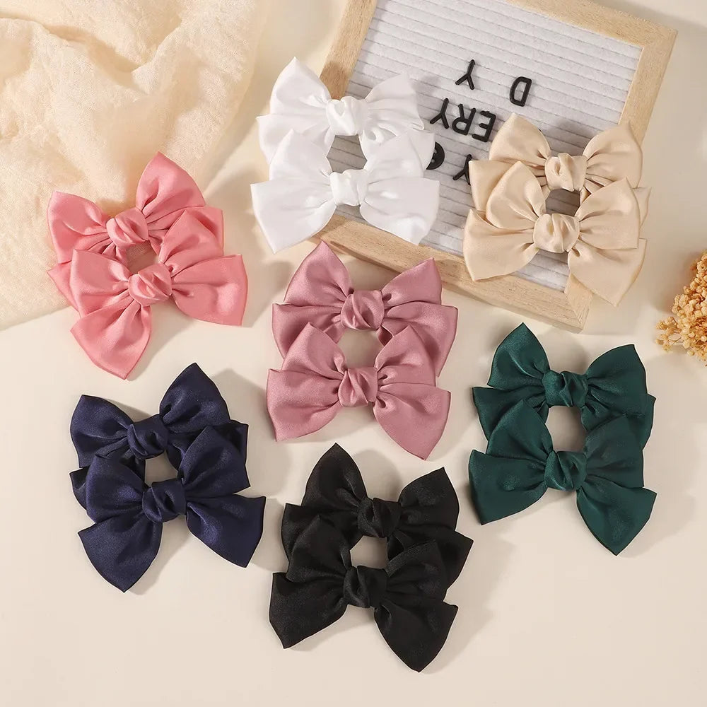 2PCS Matte Satin Large Bow Pair Hair Clips Solid Color Big Bow Barrettes Girls Wedding Birthday Party Daily Dress‑up Headdress