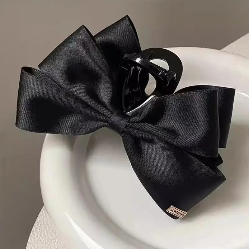 French Style Black Bow Claw Clip Elegant Scratch Resistant Hair Accessory for Women Girls Business Trip Use