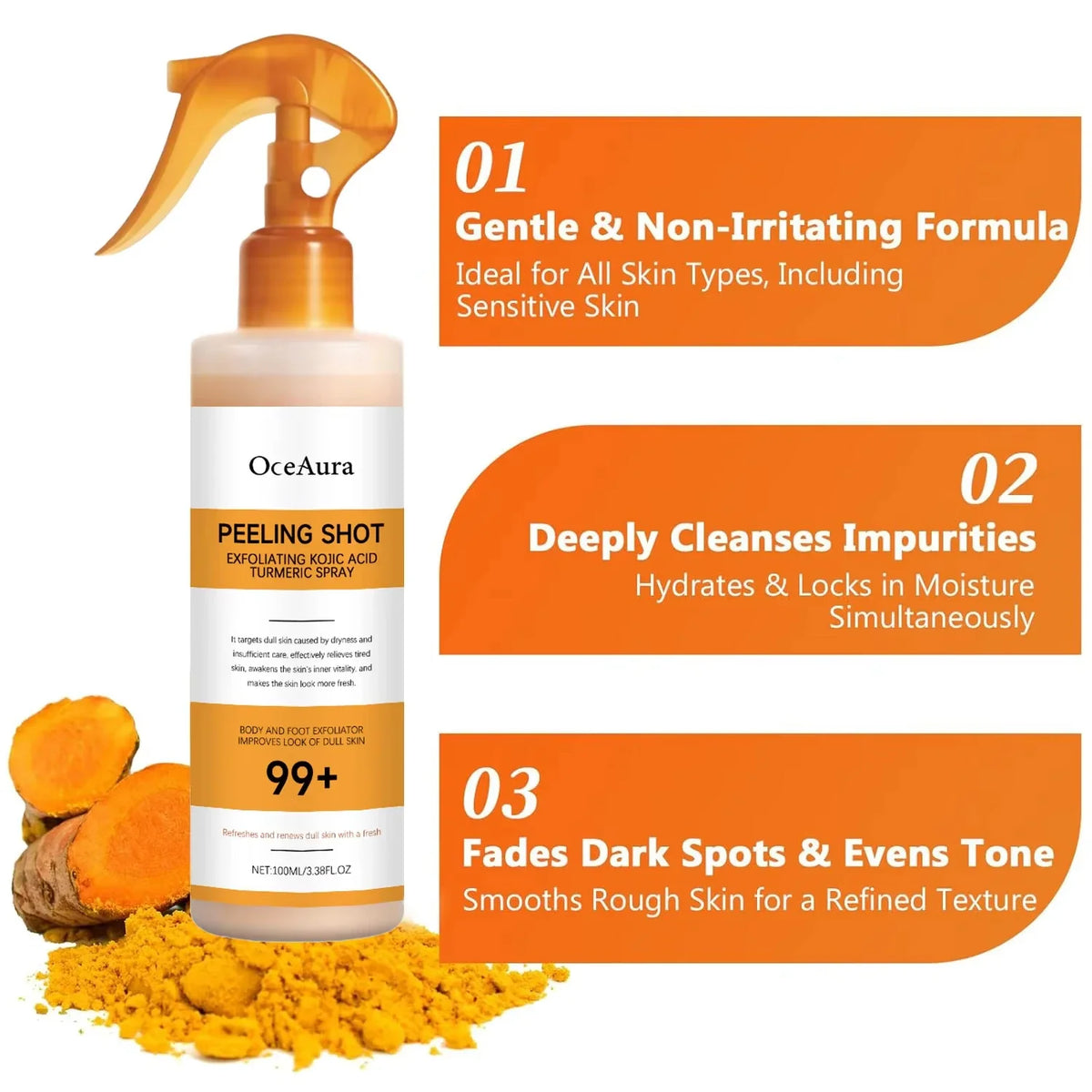Body Keratin Care Kojic Acid Turmeric Spray Gently Exfoliating Peeling Solution Brightening Hydrating Skin Care All Skin Types