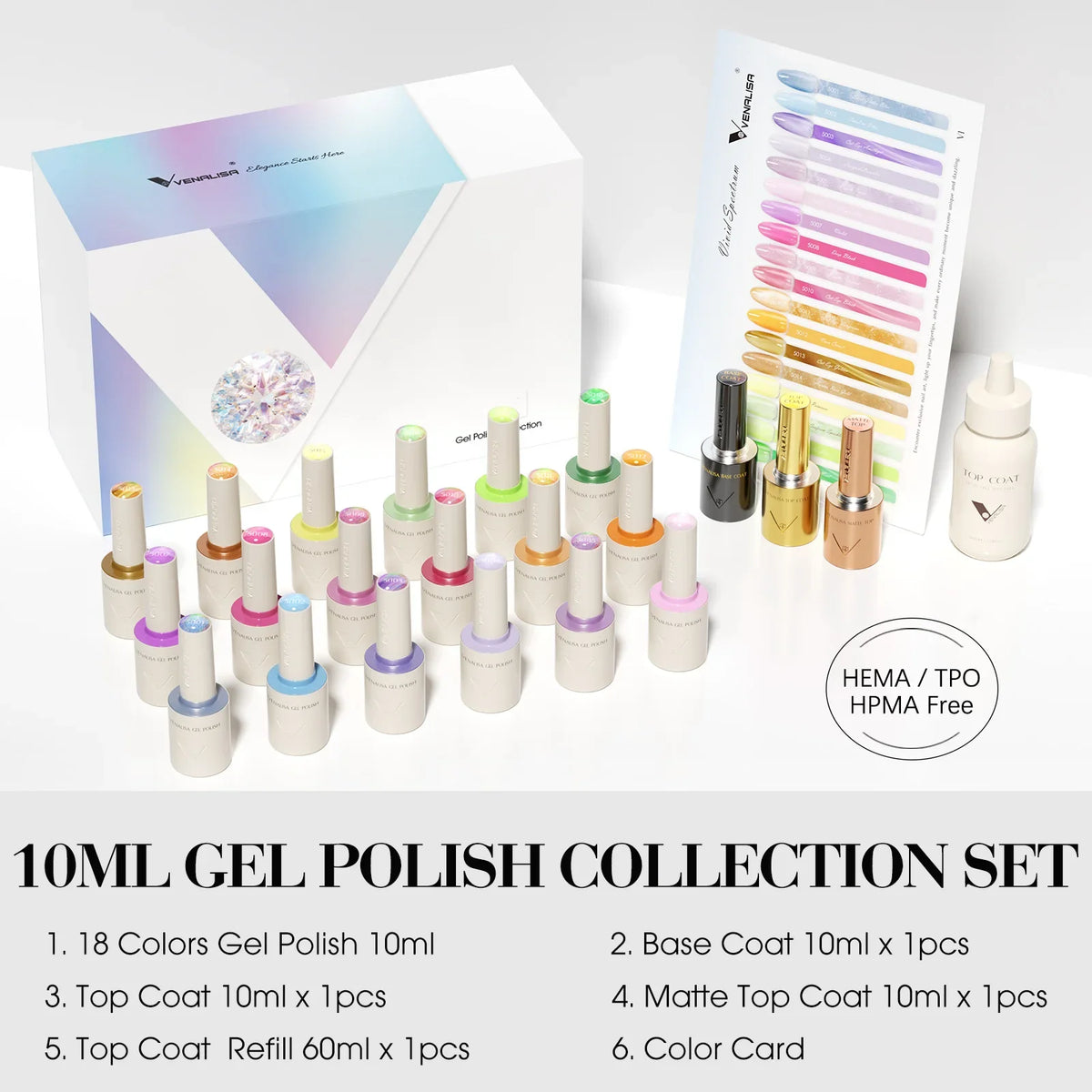 2/3/5pcs/Kit Venalisa 10ml Glossy Color Nail Gel Polish Combo HEMA FREE Long Wear Top Coat Kit Soak Off UV LED Gel Nail Manicure