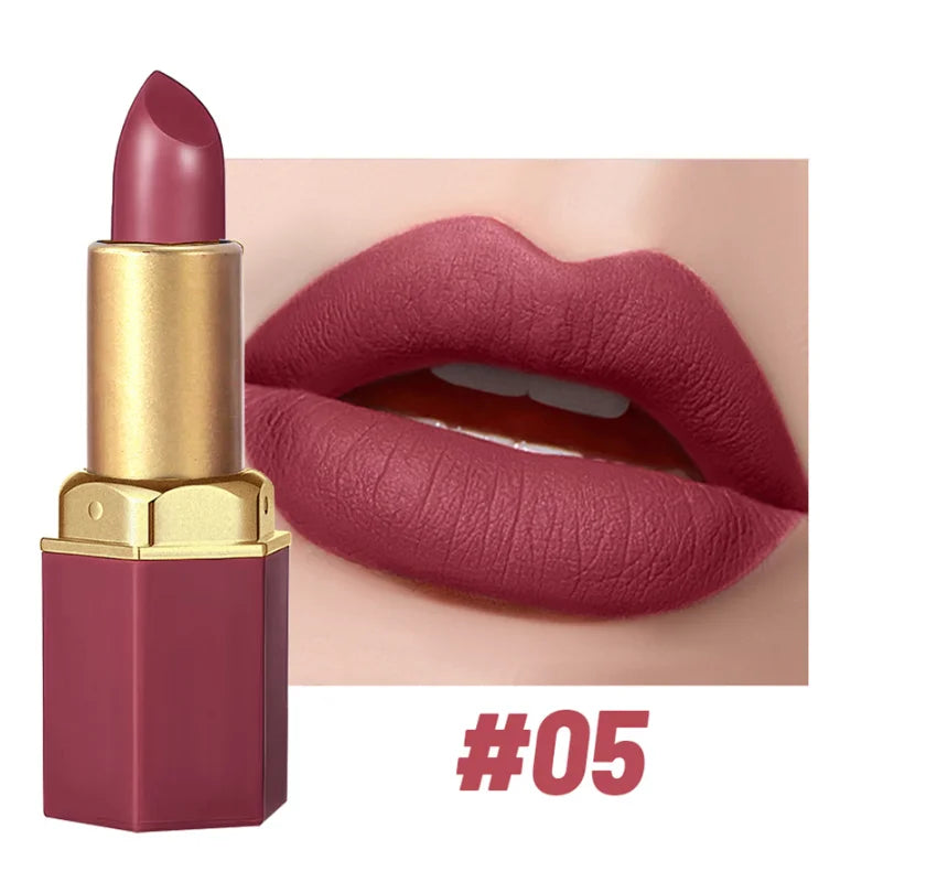6 Colors Gold Bar Lipstick Diamond Pearlescent Glitter High Shine Non Sticky Long Lasting Pink Lips Makeup